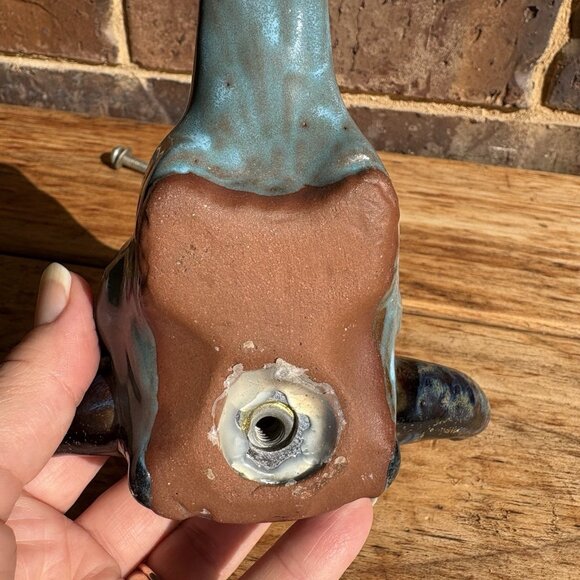 Glazed enamel pottery bull skull with mounting bolt Turquoise/Aqua Terracotta 5” - Picture 11 of 16